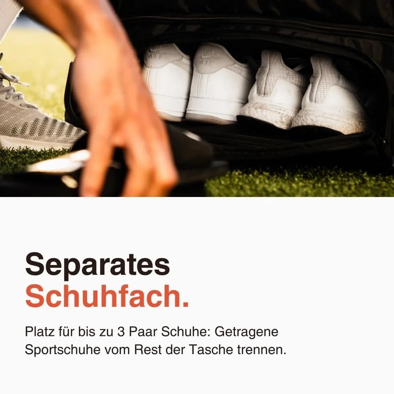LODA Trolley (75L) Multifunktionale Sporttasche mit Rollen & Teleskopgriff | Rucksackfunktion - Unterteilbares Hauptfach, Schuh-, Nass- & Duschfach - Ideal für Mannschaftssport, Training & Reisen