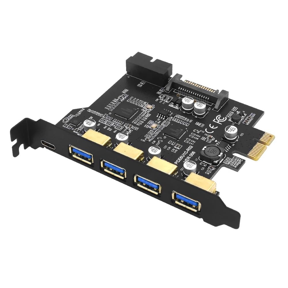Tarjeta de Expansión PCI-e Tipo C USB 3.0, Adaptador de Tarjeta PCI-e 1x A USB 3.0, 4 Puertos USB 3.0 + 1 Puerto USB 3.1 PCI-e