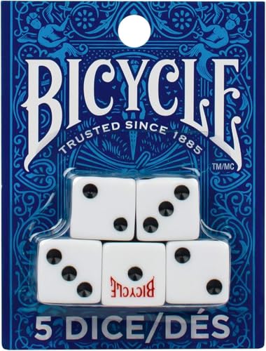 Image of Bicycle 5 Dice Set Six Sided D6 Standard Game White Black 16 mm