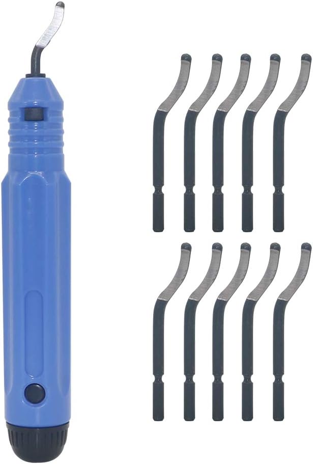 LingGan Hand Metal Deburring Tool NB1100 Handle + 10 pcs BS1010 Rotary Deburr Blades, Burr Remover Hand Tool for Wood/Plastic/Aluminum/Copper and Steel