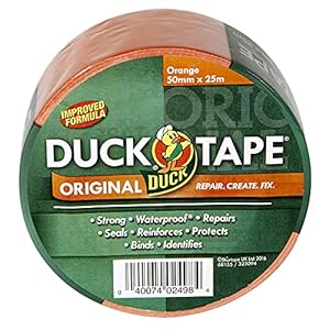 Duck Tape Origineel oranje, 50 mm x 25 m verbeterde formule, zeer sterk, waterdicht gips- en kanaalplakband, reparatietape