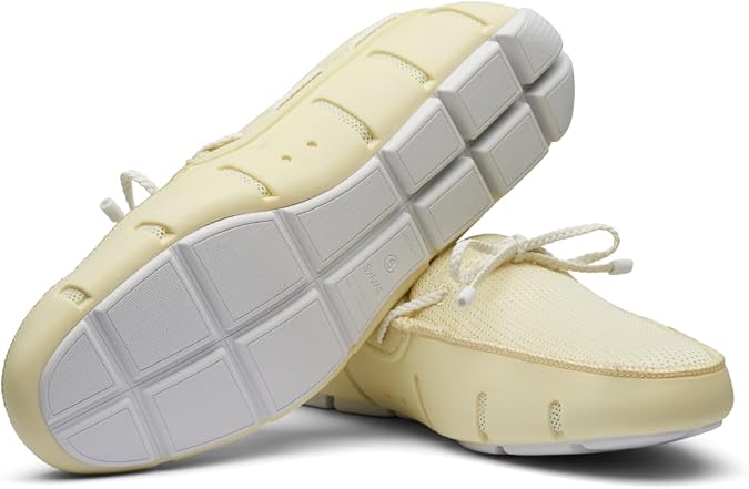 SWIMS Mens Loafers, Braided Lace Shoes for Men, Casual Beach Loafer, Comfortable Summer Shoe, Stylish Lightweight Walking Footwear, Quick Dry Breathable Eco Friendly Footbed (Yellow/White,7)