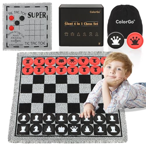 Juego de mesa gigante 4 en 1 con piezas y tapete reversible miniatura 1