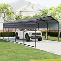 12x20 FT Heavy Duty Metal Carport, Outdoor Garage Car Shelter with Galvanized Metal Roof and Reinforced Steel Frame, Weather-Resistant Canopy for Car, Boats and Truck