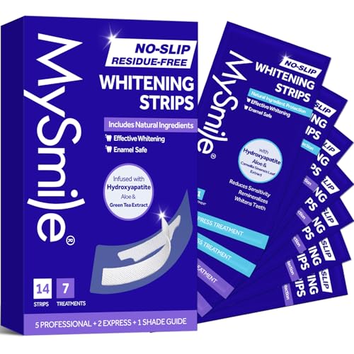 Image of MySmile Teeth Whitening Strips, Hydroxyapatite-Infuse White Strips, Non-Sensitive Teeth Whitening with Soothing Natural Ingredients, Enamel-Safe, Residue-Free, Non-Slip, 7 Treatments Kit
