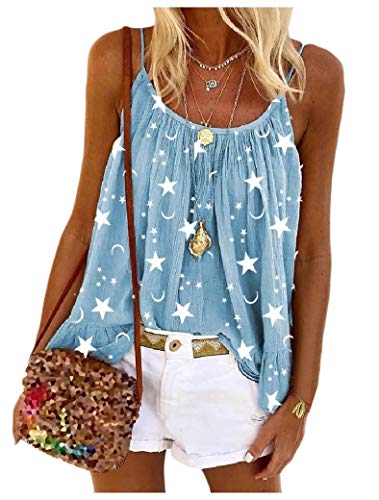 Comaba blusa feminina sem mangas com estampa floral, Azul, M