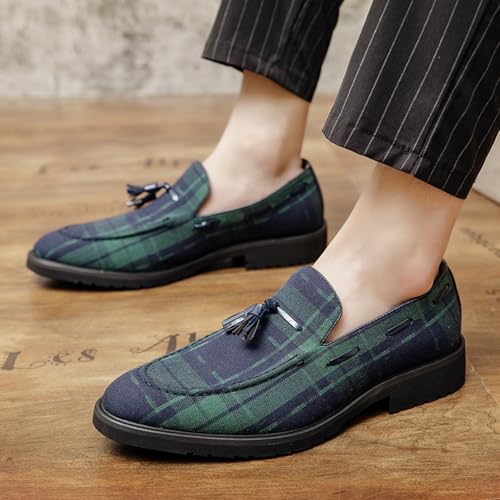 Men's Denim Plaid Loafers - Slip - On Casual Style with Tassel, Ideal for Smoking Slipper & Daily Wear3
