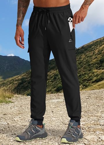 Men's Hiking Joggers Athletic Pants for Running Travel Lithtweight with Zipper Pockets