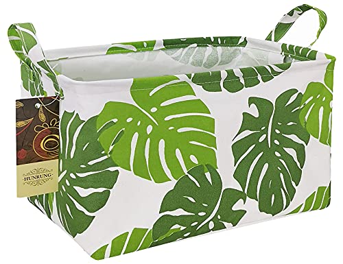Image of HUNRUNG Rectangle Storage Basket Cute Canvas Organizer Bin for Pet/Children Toys, Books, Clothes Perfect for Rooms/Playroom(Leaf)