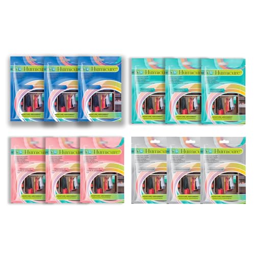 Image of Humicure Moisture Absorber Dehumidifier with 1 Litre Absorption Capacity; Prevents Wardrobe, Bathroom, Kitchen and Bedroom from Mould & Fungus (Pack of 12, 400gram each, All Variant)