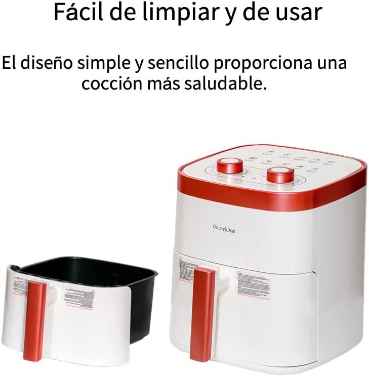 Ostark Dom Friggitrice ad aria senza olio 5L con pulsante girevole, 1400 W, regolabile fino a 200 °C, timer 60 minuti