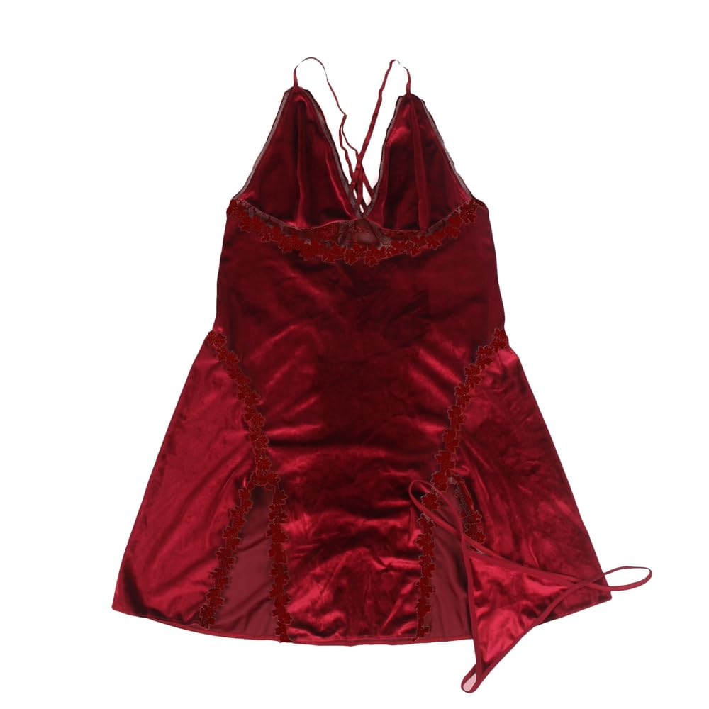 Womens Embroidered Sleepwear Lingerie (Burgundy, One Size) - Image 4