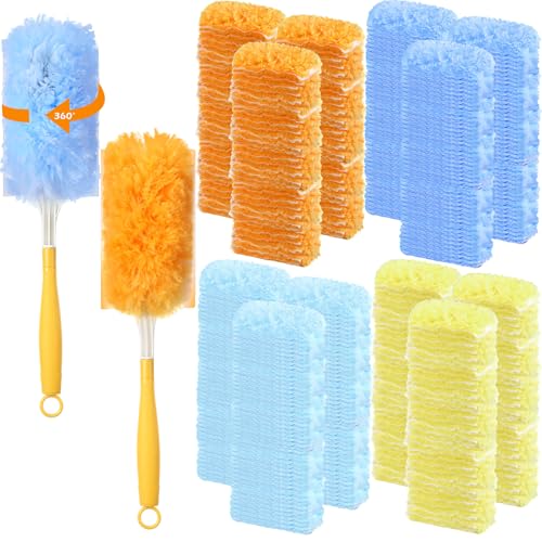 Image of Honeydak 120 Pack Heavy Duty Duster Refills with 2 Handle, Compatible with Swiffer, Multisurface 360 Larger Size Dusters with 4X Microfibers, Unscented Disposable Dusting Furniture for Cleaning