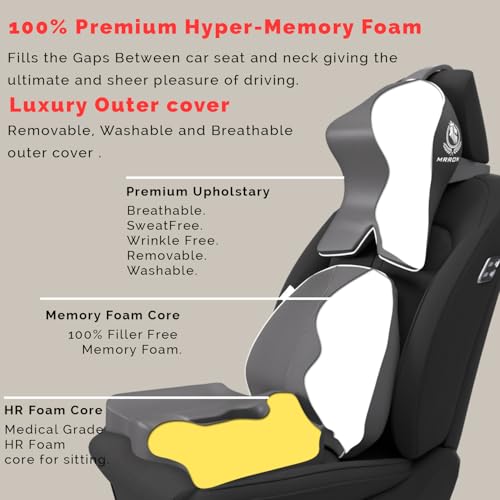 Image of MRRON Memory Foam Posture Corrector Car Seat Cushions Combo | Orthopedic Backrest, Coccyx Cushion & Neckrest | Ergonomic Lumbar Comfort Seat Cushion | Reduces Sciatica (Grey, Spine Support)