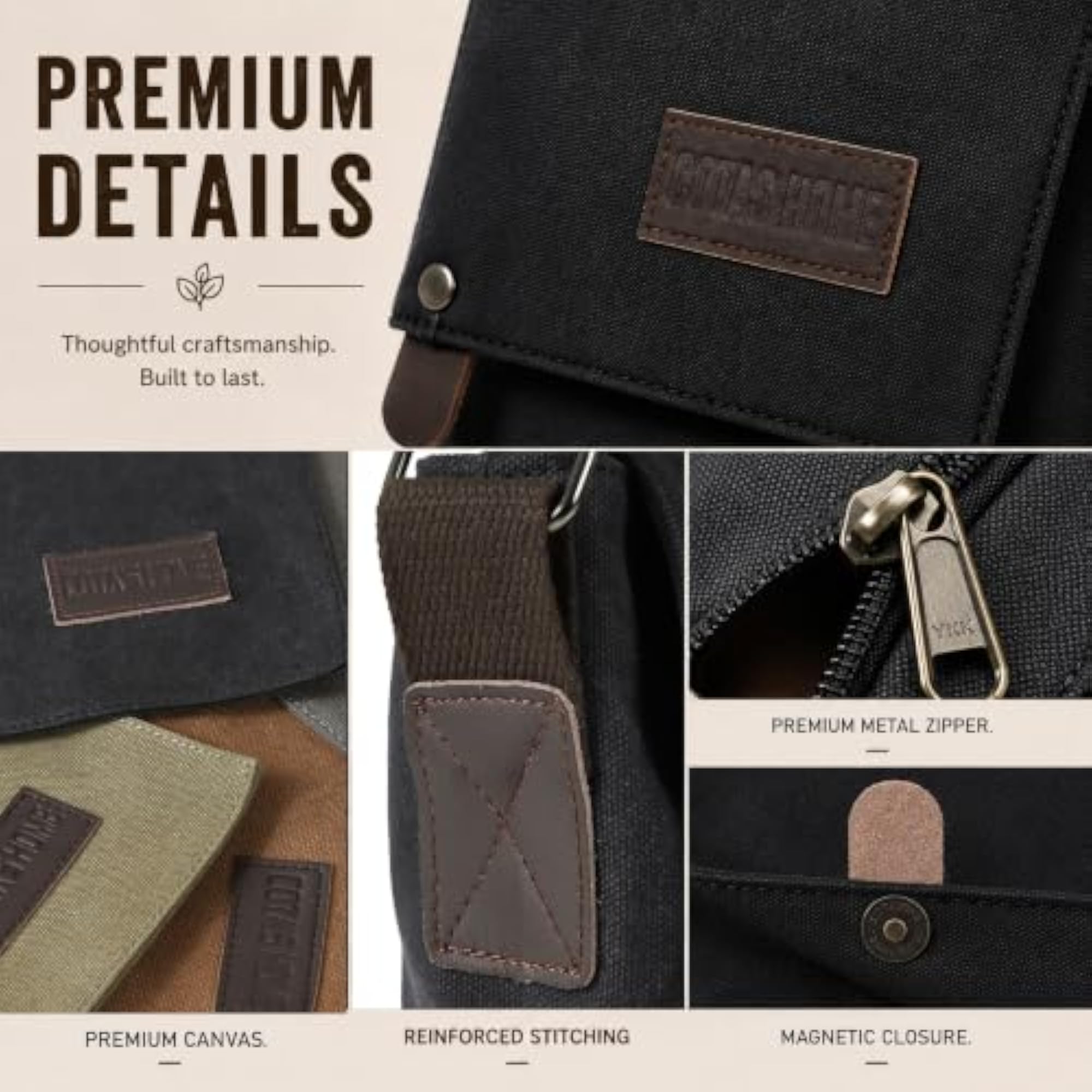 Cota's Mens Canvas Messenger Bag, Satchel for 14" Laptop