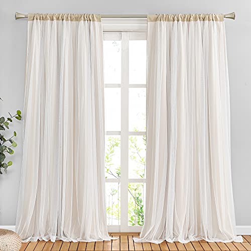 PONY DANCE Living Room Curtains - Elegant Window Treatment Panels Modern Style Draperies for Nursery/ Bedroom/ Sliding Glass Door, 52x95 inches, Beige, 2 Panels