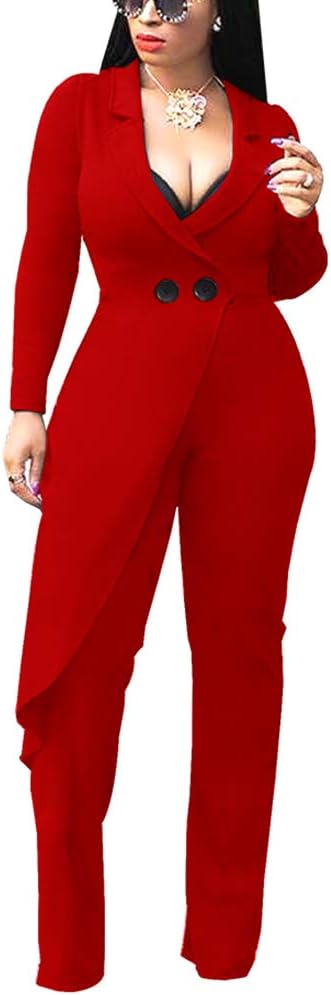 Choichic Women's Wide Leg Jumpsuits - Elegant Long Sleeve Romper High Waisted Palazzo Flare Pants Suit