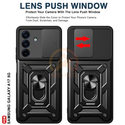 Image of Armor Bumper Back Cover Case for Samsung Galaxy A17 / F17 / M17 Rotating Camera Cover, Ring Holder & Kickstand | Heavy Duty & 360 Degree Protection Back Cover (Black)