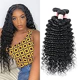DaiMer 10 Inch Deep Wave Human Hair Bundles Unprocessed Virgin Hair Extensions Real Brazilian Deep Curly Bundles Human Hair Weft Natural Black