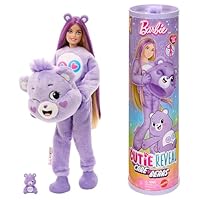 Barbie-Puppe mit Accessoires, Glücksbärchis-Reihe, Modepuppe mit plüschigem Teile-gern-Bärchi-Kostüm und 10 Überraschungen, einschließlich Farbwechsel und Mini-Bärchi, JCN94