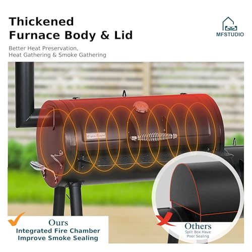 MFSTUDIO-Heavy-Duty-Charcoal-Wood-Offset-Outdoor-Smoker-Grill-Charcoal-Grill-with-Smoker-Combo-for-BBQ-Grilling-512-SQIN