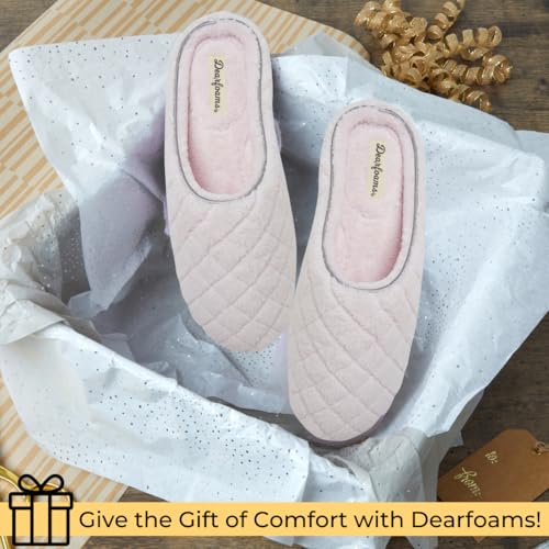 Dearfoams Womens Leslie Washable Memory Foam Terry Clog With Wide Widths Slipper, Fresh Pink, 5-6 US