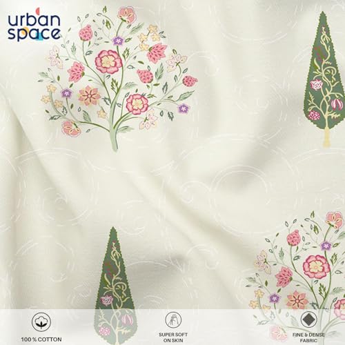 Image of Urban Space Serene 100% Cotton Bedsheet for Double Bed, Floral Queen Size Bed Sheet with 2 Pillow Covers (88 x 100 Inches, Kings Bloom)