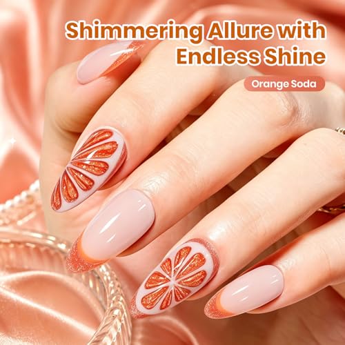 Image of Beetles Orange Cat Eye Gel Nail Polish - 15ML Orange Soda Summer Cat Eye Glitter Magnetic Gel Polish Shimmer Effect Soak Off UV French Nail Art Design Salon DIY Manicure Gifts for Women
