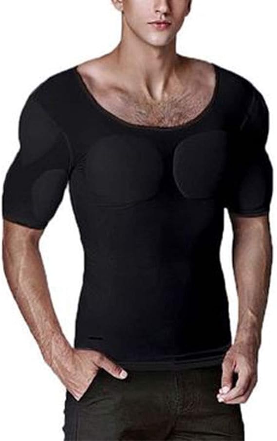 Men Fake Chest Muscle Abdomen TShirt Compression Undershirt Detachable