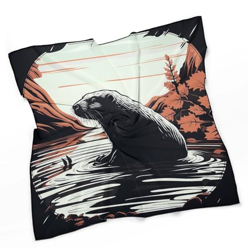 Fashion Silk ScarfsBlack Beaver Printed Graceful Small Square Scarf Womens Head Scarf Neck Scarves for Hair Wrapping And Sleeping at Night0ne Size3