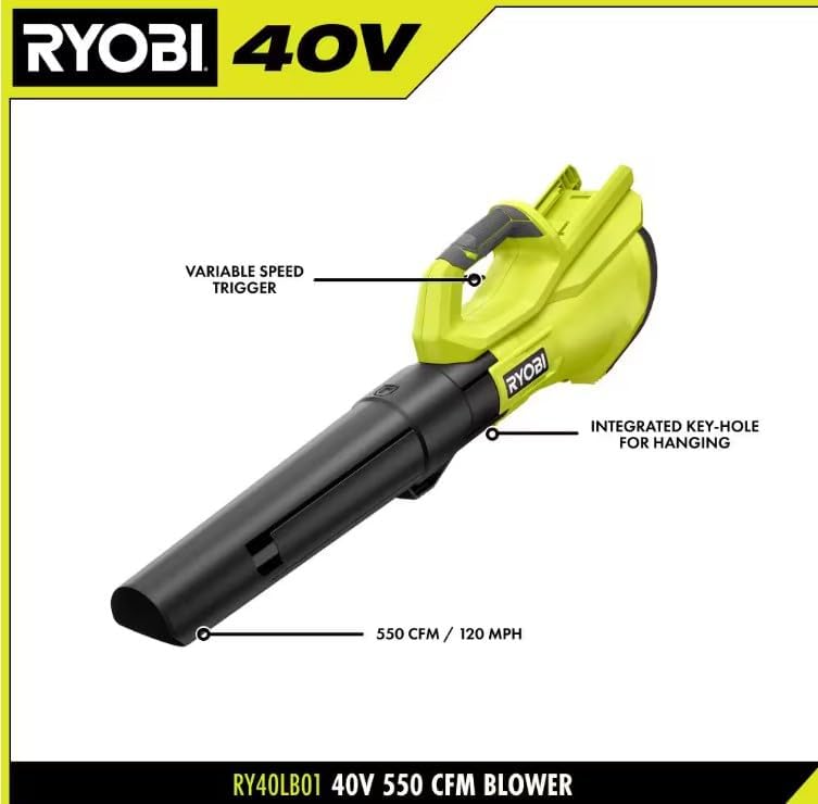 RYOBI 40V Cordless Attachment Capable 15" String Trimmer & 550 CFM 120 MPH Blower Combo Kit with 4.0 Ah Battery & Charger
