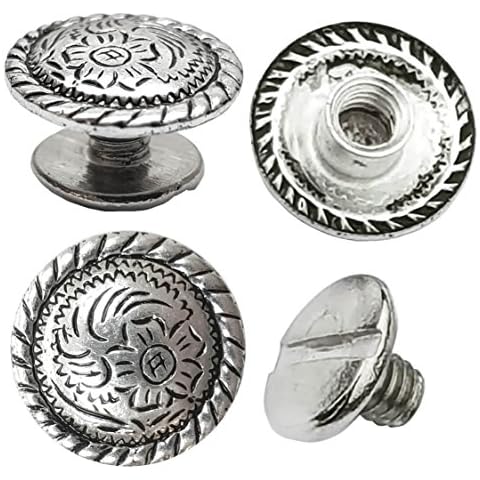 10 Pack 1/2" Antiqued Silver Engraved Concho With 9.15mm Chicago Screw Cover