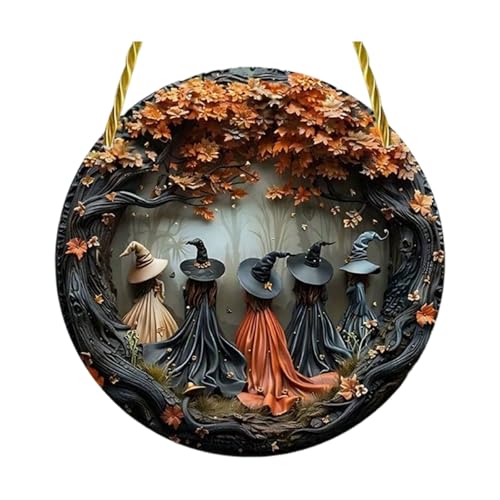 天然木製フロントドアハロウィン魔女吊り飾り屋外屋内お祭りパーティーの装飾ハロウィーンパーティードアハンガー