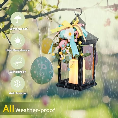 Image of Easter Lanterns Decorative Indoor & Outdoor, 14 Inch Black Candle Lanterns with Timer Waterproof, Hanging Spring and Easter Lantern Decor for Home, Table, Porch, Patio, 2 Pack