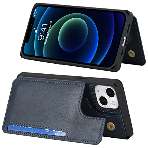 Funda iPhone 13 con tarjetero iCoverCase y soporte de cuero azul 6