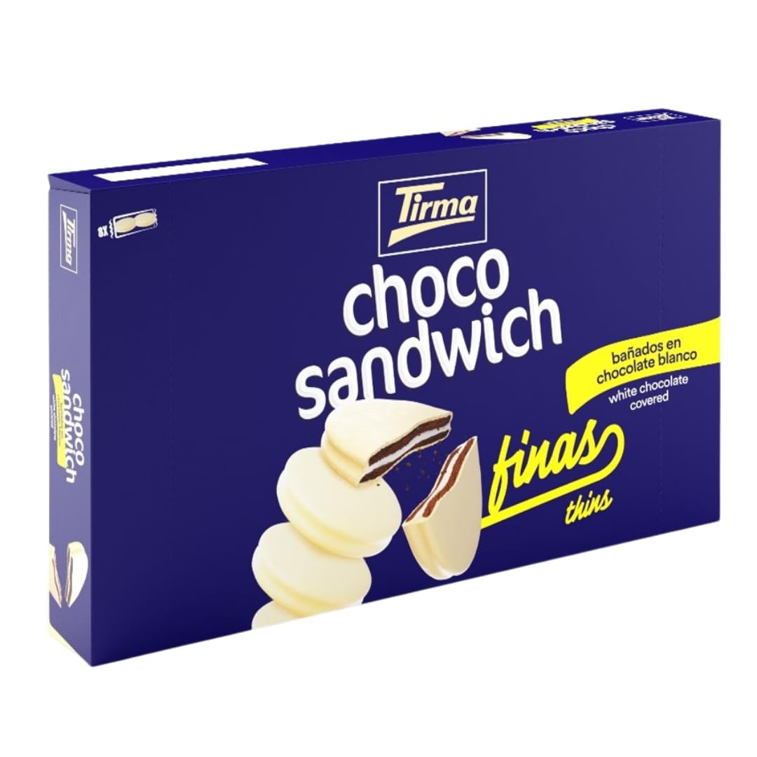 Tirma Choco Sándwich Fino de Chocolate Blanco – 8 Packs de 27,25 g (Estuche de 218 g) | Galletas con Relleno Bañadas en Chocolate Blanco | Snack Dulce Ideal para Merienda y Tentempiés
