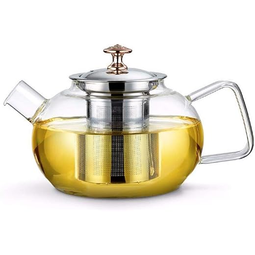 VAEGI 1 Liter Glass Kettle/Teapot with Stainless Steel Infuser & Lid, Borosilicate Glass Tea Kettle Stove-top Safe, Blooming & Loose Leaf Teapot (Pack of 1)