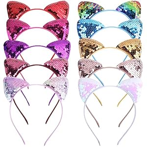 EUDUQ 10-teiliges Glitzer Katzenohren Haarreif Set