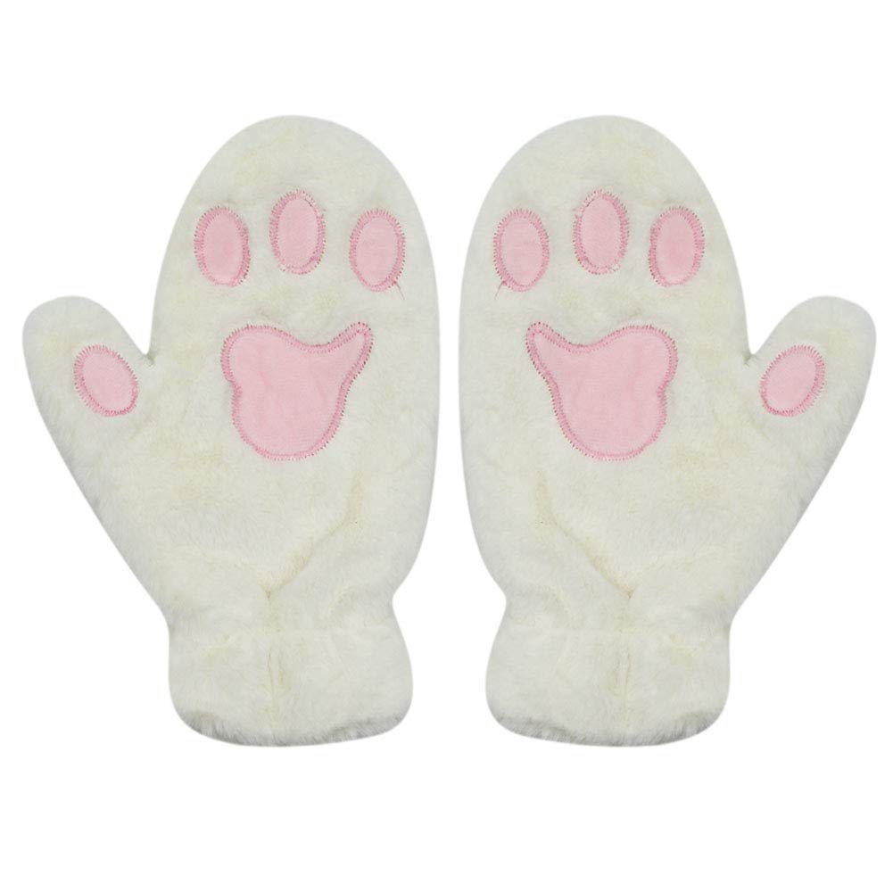 RARITYUSRARITYUS Cute Cat Paws Full Finger Gloves Fluffy Plush Winter Warm Mittens Hand Warmer for Women Teenager Girls