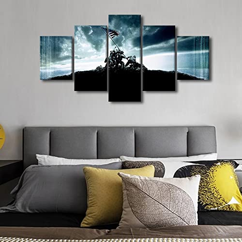 Wall Art For Living Room American Flag Bedroom Wall Decor Usa Military Wwii Wall Paintings For Office Patriotic Concept Print On Canvas Modern Artwork Stretched And Framed Ready To Hang, 60"Wx32"H #TOP2