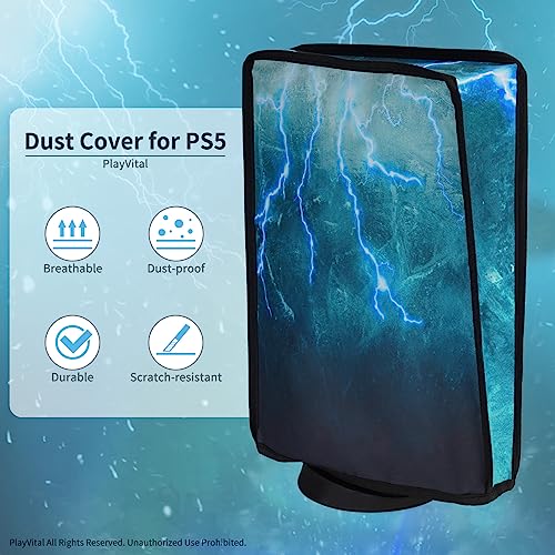Image of PlayVital Dust Cover for PS5, Waterproof Console Cover, Soft Nylon, Compatible with Digital & Disc Edition - Green Storm Thunder
