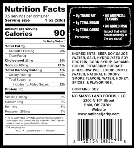 Image of No Mans Land Slow-Dried Beef Jerky | Smoked & Seasoned Jerky Strips | High Protein, Low Carb Beef Snack | Gluten Free - MILD (8.5oz)