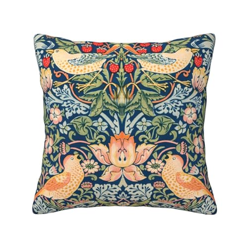 Zateem クッションカバー 枕カバー ウィリアム・モリス イチゴ泥棒パターン枕カバー 装飾枕カバー モダン 家庭装飾 ソファ背当て 座布団カバー 柔らかい ピロケース 車 椅子 インテリア飾り 部屋飾り 四季通用