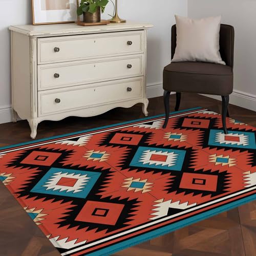 3x5 Machine Washable Small Bedside Rug, Aztec Southwest Rugs for