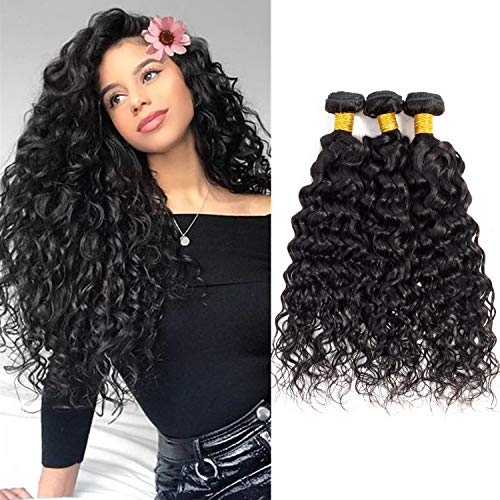Lianlian Water Wave Hair 3 Bundles 12 14 16inch Virgin Human Hair 3 Bundles Wet and Wavy 3 bundles Human hair Natural Black