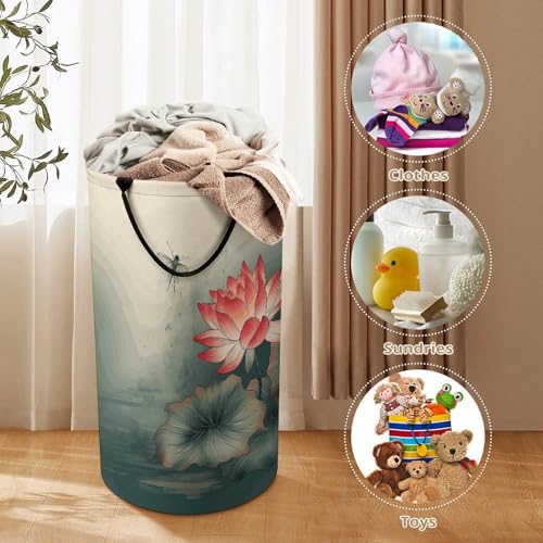 Panier à linge imperméable pliable motif fleurs et libellules grand format pour maison
