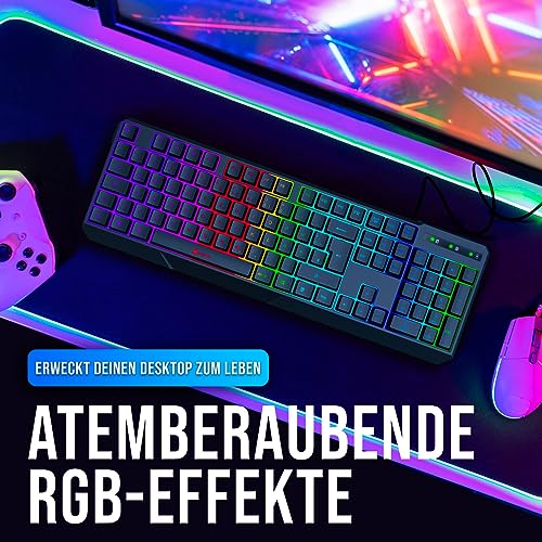 KLIM Chroma Gaming Tastatur QWERTZ DEUTSCH mit Kabel USB - NEU 2024 - Langlebig, Ergonomisch, Wasserdicht, Leise Tasten - RGB Gamer Tastatur für PC Mac Xbox One X PS4 Tastatur - Schwarz – Bild 6