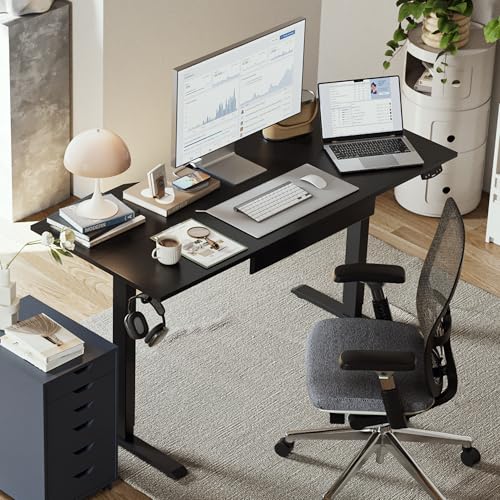 Image of Agilestic Electric Standing Desk with Drawers, 47.8 x 24 Inches Height Adjustable Desk, Stand up Computer Table with Memory Preset, for Work Office Home, Black