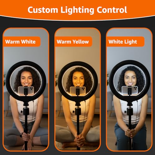 Image of Amazon Basics 10-inch Ring Light | 3 Color Modes | 10 Brightness Settings | Compatible with All Smart Phones | Suitable for Vlogging, YouTube Videos, Photoshoots, Live Streaming & More