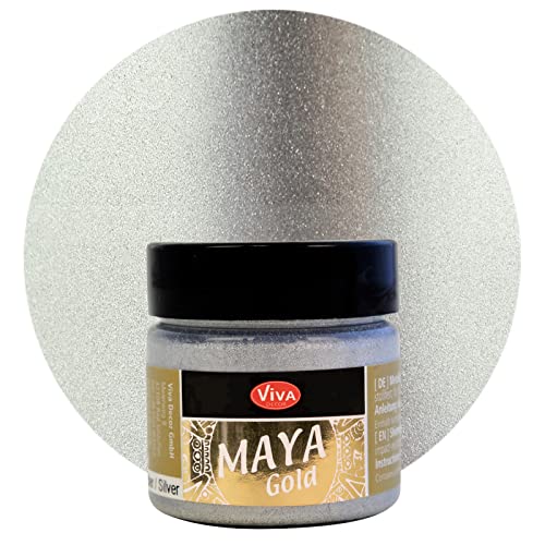 Viva Decor® Maya Gold (Silver, 1,52 Fl Oz) Metallic Acrylic Paint Sets- Metallic Paint With Intense Color Depth - For All Surfaces – Rich Pigments, Non-Toxic - Made In Germany #TOP12
